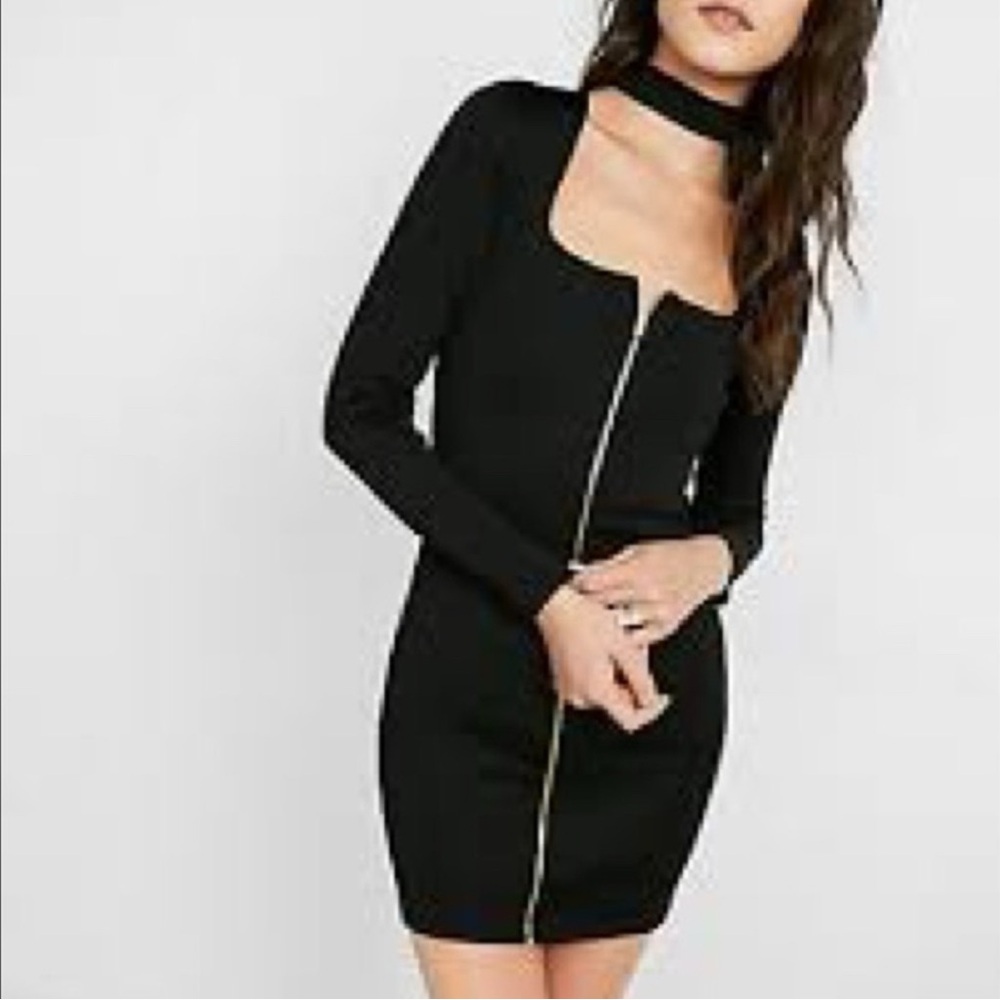 Express long sleeve black bodycon dress